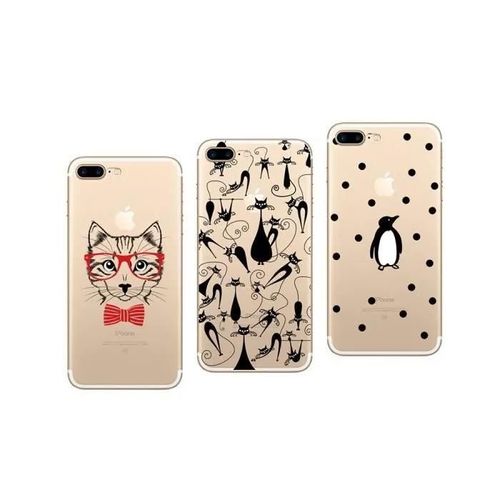 Apple Iphone 7, Iphone 8 - Pack De 3 Coques Gel Souple Et Solide Avec Impression Fantaisie
