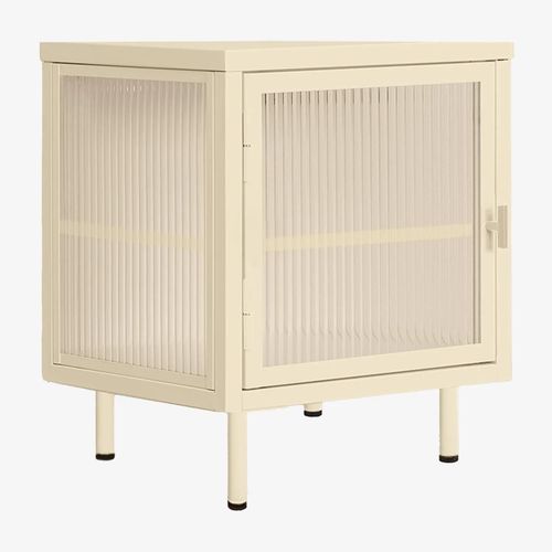 Table De Chevet En Acier Et Verre Paoline Beige Crème