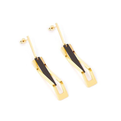 Luxusteel-Boucles D'oreilles Pendantes Coquille Noire Pour Femme, Piercing D'oreille, Or, Document Géométrique, Acier Inoxydable, Haute Polie, Boucle D'oreille Cadeau