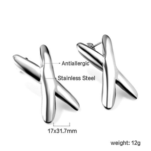 Luxusteel-Boucles D'oreilles En Forme De X Criss Cross Pour Femme, Acier Inoxydable, Anti-Allergie, Piercing D'oreille En Métal, Bijoux Coréens Simples Pour Femme