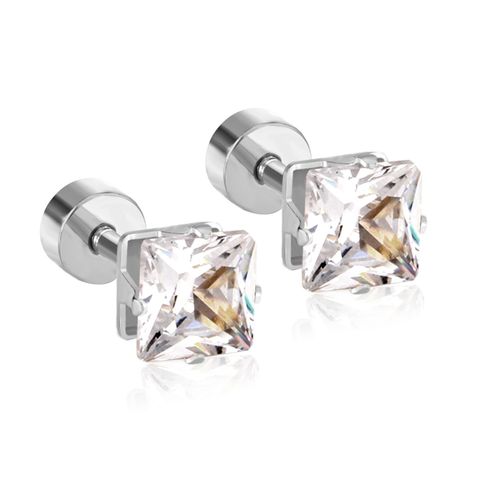 Luxusteel-Boucles D'oreilles Géométriques Carrées De 3mm À 7mm, Cz Cubique Transparent, Avec Petit Acier Inoxydable, Clou À Vis Localité