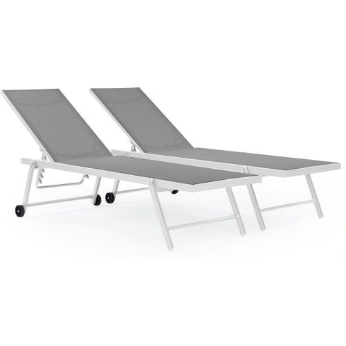 Lot De 2 Bains De Soleil Textilène Aluminium 'jolia' - Gris / Blanc