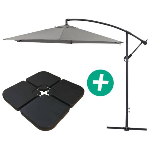 Parasol Jardin Déporté Alu 'ilios' - Rond - Ø 3 M - Gris - Dalles Incluses