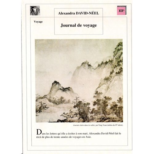 Fiche Lecture / Litterature Alexandra David-Néel Journal De Voyage