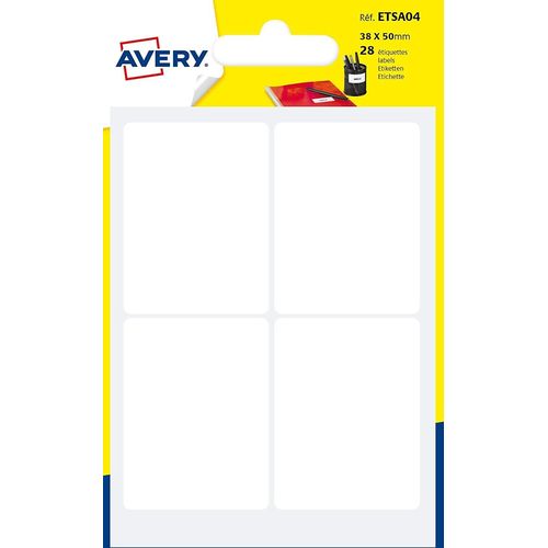 Avery Lot De 3 Sachets De 28 Étiquettes Blanches Permanentes Ecriture Manuelle 38 X 50 Mm.