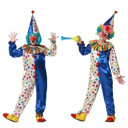 Déguisement De Clown - Atosa - Bleu À Pois Colorés - Chapeau Et Combinaison - Pour Enfant 10-12 Ans - Mixte