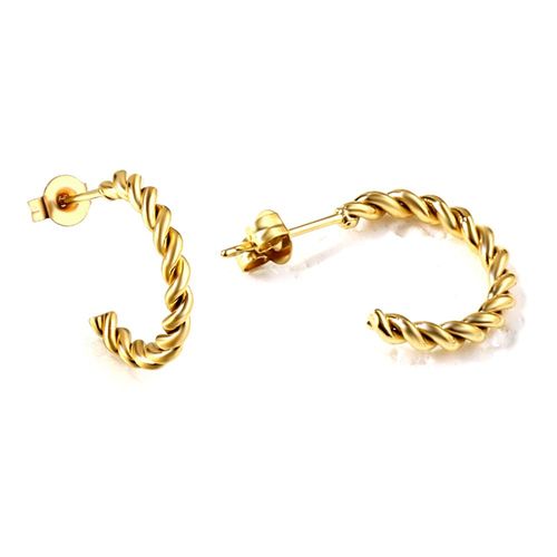 Luxusteel-Boucles D'oreilles Créoles En Forme De C Pour Femme, Plaqué Or, Perles En Acier Inoxydable, Carré, Pendentif Rolo, Bijoux D'oreille, Cadeau Pour Elle