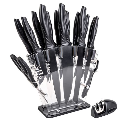 Intirilife Set De 17 Couteaux De Cuisine Avec Bloc À Couteaux Et Aiguiseur Éplucheur Multifonctionnel Ciseaux Et Couteaux - Pour Couper, Éplucher Et Aussi Casser Les Noix