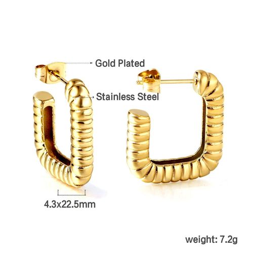 Luxusteel-Boucles D'oreilles Créoles En Forme De C Pour Femme, Plaqué Or, Perles En Acier Inoxydable, Carré, Pendentif Rolo, Bijoux D'oreille, Cadeau Pour Elle