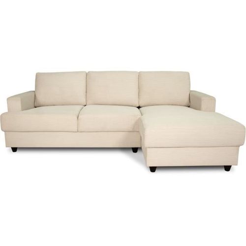 Canapé D'angle Droit 4 Places - Paul In Cord - Tissu Beige - 216 X 141 X 79 Cm - Fabriqué En Ukraine