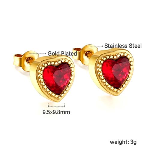 Luxusteel-Boucles D'oreilles En Acier Inoxydable Plaqué Or Pour Femme, Clip, Amour, C¿Ur, Vert, Noir, Rouge, Strass Cz, Accessoires Y2k