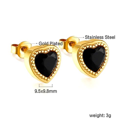 Luxusteel-Boucles D'oreilles En Acier Inoxydable Plaqué Or Pour Femme, Clip, Amour, C¿Ur, Vert, Noir, Rouge, Strass Cz, Accessoires Y2k