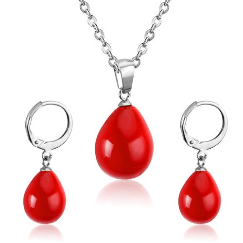 Ensemble De Bijoux De Mariée En Acier De Luxe, En Forme De Goutte D'eau, Blanc/Noir/Rouge/Bleu, Pendentif En Perle, Collier Pour Femmes, Boucles D'oreilles Tombantes