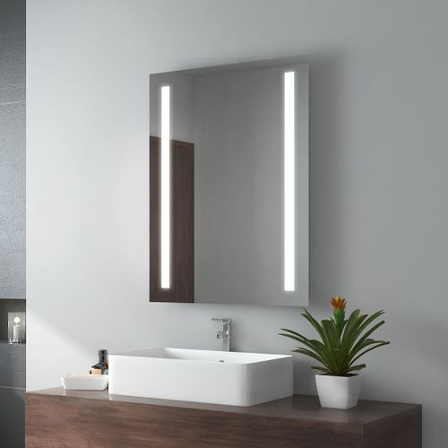 Miroir de salle de bain EMKE avec lumière, 600 x 800 mm Miroir de salle de bain LED, interrupteur mural, miroir mural, miroir éclairé, IP44
