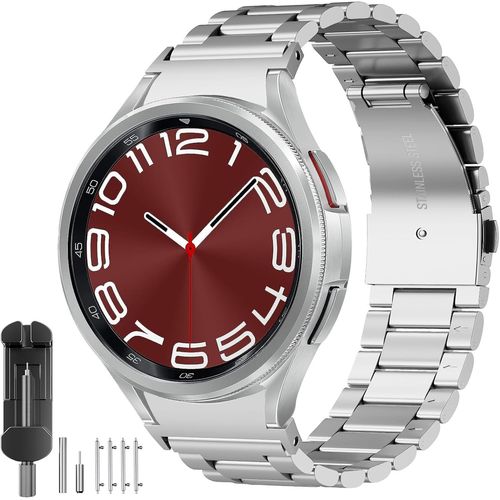 Compatible Avec Bracelet Samsung Galaxy Watch 7 44mm 40mm/Watch 6 Classic 47mm 43mm/Fe/5 Pro 45mm,Argent Homme Femme No Gap Acier Inoxydable Métal Connectée Montre Band Pour Watch [Hua120357]