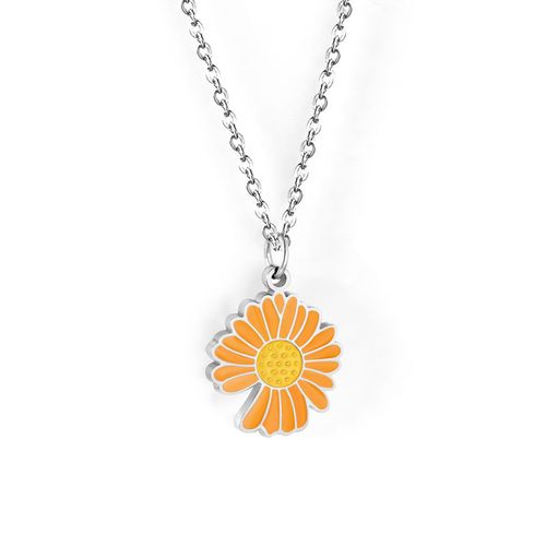 Pendentif En Forme De Fleur En Acier Inoxydable, Colliers De Luxe, Style Romantique, Chaînes À Fleurs Blanches, Orange, Jaunes Et Vertes