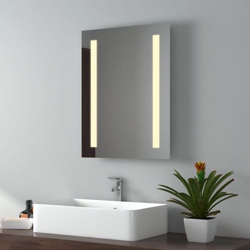 Miroir de salle de bain EMKE avec éclairage, 45 x 60 cm, antibuée, 2 couleurs de lumière, interrupteur mécanique, fonction mémoire de mise hors tension, miroir de salle de bain LED IP44, horizontal/vertical