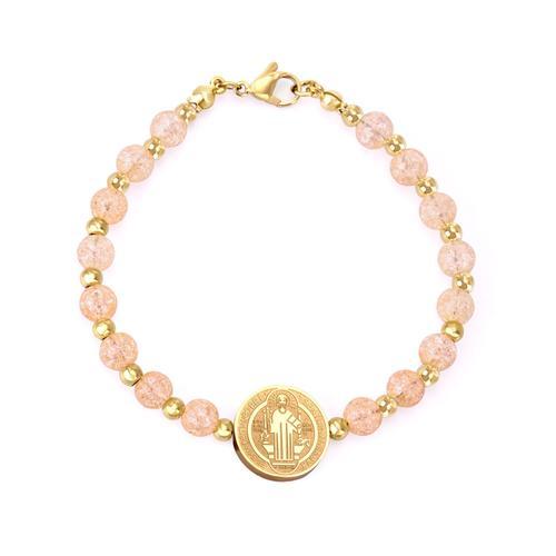 Luxusteel-Bracelets En Perles De Cristal Rose Pour Femme, Bracelets Ronds En Acier Inoxydable, Accessoires De Fête, Vente En Gros