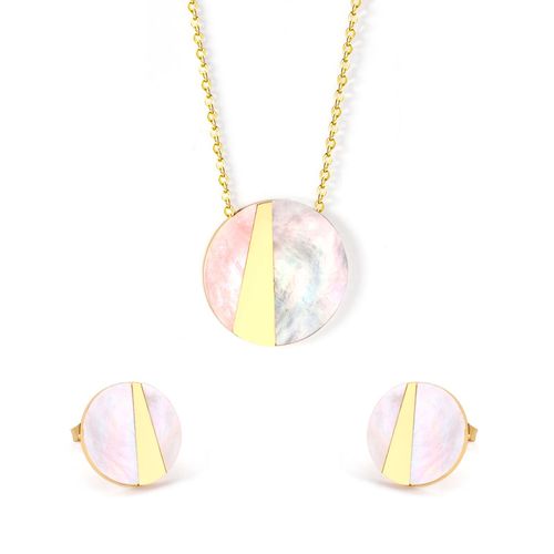 Luxusteel-Boucles D'oreilles Coquillage Rond Pour Femme Et Fille, Acier Inoxydable, Pendentif Document Or, Collier, Ensemble De Bijoux De Mariage, Cadeau En Gros