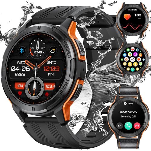 Montre Connectée Pour Hommes Avec 2 Bracelet, 500mah Longue Durée Batterie, 1,43 Pouce Écran Amoled Fréquence Cardiaque/Oxygène Sanguin 5atm Imperméable Compatible Android Ios Smar[Hua124153]
