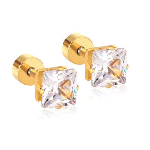 Luxusteel-Boucles D'oreilles Géométriques Carrées De 3mm À 7mm, Cz Cubique Transparent, Avec Petit Acier Inoxydable, Clou À Vis Localité