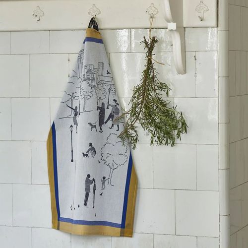 Torchon De Cuisine 50x70 Cm Coton Central Park Blanc Jaune