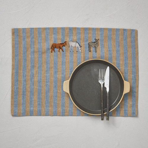 Set De Table 100% Coton 35x50 Cm Cévennes Bleu Caramel