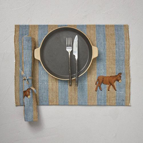 Set De Table 100% Coton 33x48 Cm Cévennes Bleu Caramel