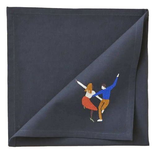Serviette De Table 47x47 Cm Coton Central Park Noir Brodé