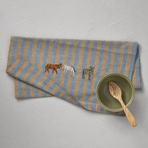 Chemin De Table 100% Coton 50x150 Cm Cévennes Bleu Caramel