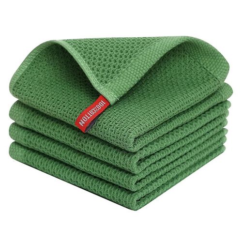 100% Coton Gaufré Armure Torchons De Cuisine, Linges À Vaisselle Absorbants Ultra Doux À Séchage Rapide Vert