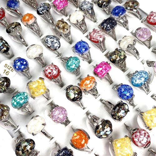 Bague En Résine Multicolore Rétro, 20 Pièces De Pierres Naturelles De Style Mixte, Joli Cadeau Exquis Pour Fête D'anniversaire, Vente En Gros