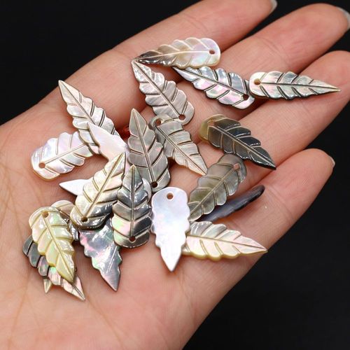 Pendentif En Coquillage Noir Naturel, 10 Pièces, En Forme De Feuille, Pour Bricolage, Collier, Boucles D'oreilles, Accessoires De Bijouterie, 9x22mm