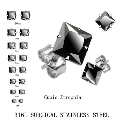 Luxusteel-Boucles D'oreilles Rondes En Cristal Noir Pour Hommes Et Femmes, Acier Inoxydable, Zircon Cubique Contre-Indiqué, Piercing D'oreille, 3mm, 4mm, 5mm, 6mm, 7mm, 8mm, 9mm, 10mm, 10 Paires