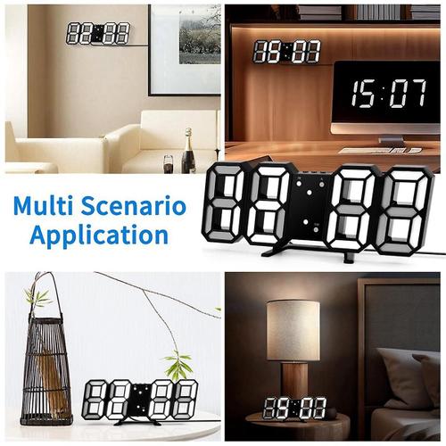 3D LED Horloge Numérique Horloge Murale Lumineuse Multifonctionnel USB Plug in Horloge Électronique Décoration De La Maison, Rose