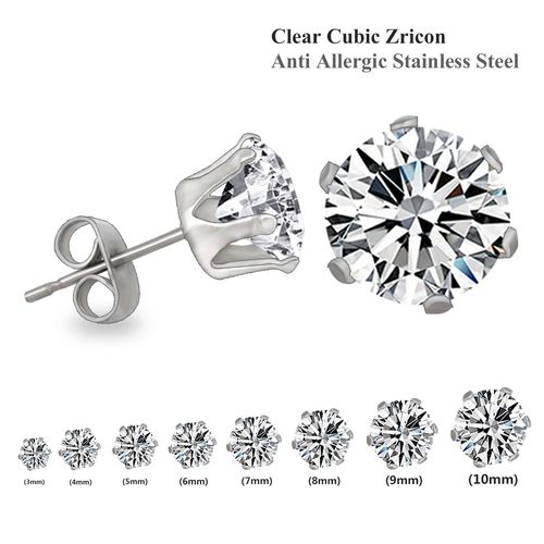 Luxusteel-Boucles D'oreilles En Clip Blanc Clair Pour Homme Et Femme, En Acier Inoxydable, Piercing, Cz, Vente En Gros, 3-10mm, 10 Paires/Ensemble