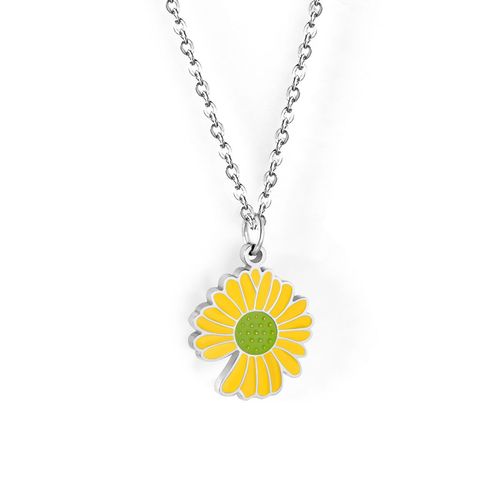 Pendentif En Forme De Fleur En Acier Inoxydable, Colliers De Luxe, Style Romantique, Chaînes À Fleurs Blanches, Orange, Jaunes Et Vertes