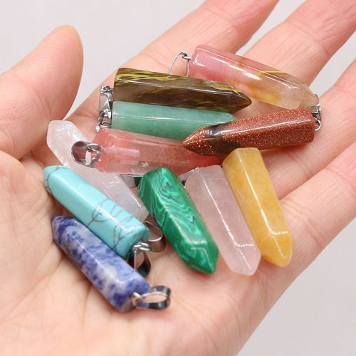 Pendentif En Pierre Naturelle, Quartz Rose, Malachite, Fait À La Main, Bricolage, Collier, Bracelet, Boucles D'oreilles, Accessoires De Bijouterie, 9x35mm