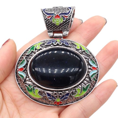 Collier En Pierre Naturelle Lapis Lazuli En Forme D'¿Uf, Pendentif En Opale De Quartz Rose, Artisanat Vintage, Accessoire Pour Femmes, 60x70mm