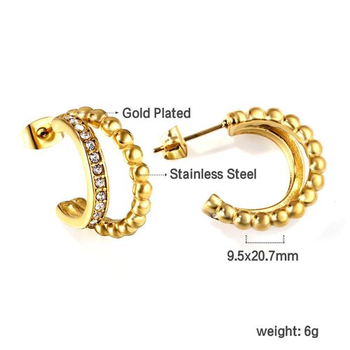 Luxusteel-Boucles D'oreilles Vintage En Acier Inoxydable Pour Femme, Perle En Forme De C, Huggie, Clip Blanc Et Vert, Bijoux En Métal