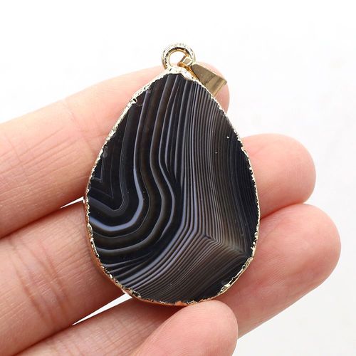 Bijou Ovale En Pierre Naturelle, Pendentif En Agate Noire, Artisanat Fait À La Main, Collier, Bracelet, Boucle D'oreille, Accessoires Pour Femmes, Taille 29x42mm