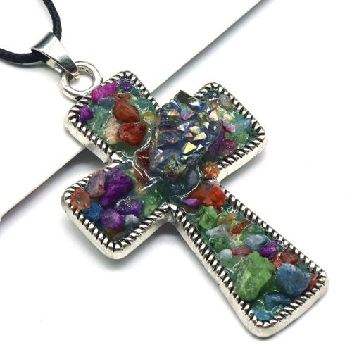 Pierre Naturelle En Cristal Améthyste Aigue-Marine, Quartz Clair, Pendentif En Agate, Croix, Fabrication De Bijoux, Cadeau