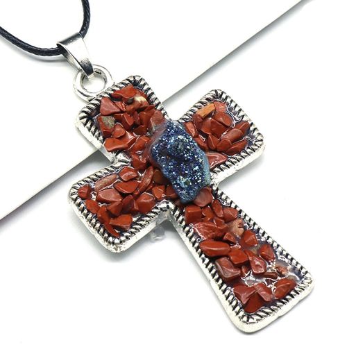 Pierre Naturelle En Cristal Améthyste Aigue-Marine, Quartz Clair, Pendentif En Agate, Croix, Fabrication De Bijoux, Cadeau