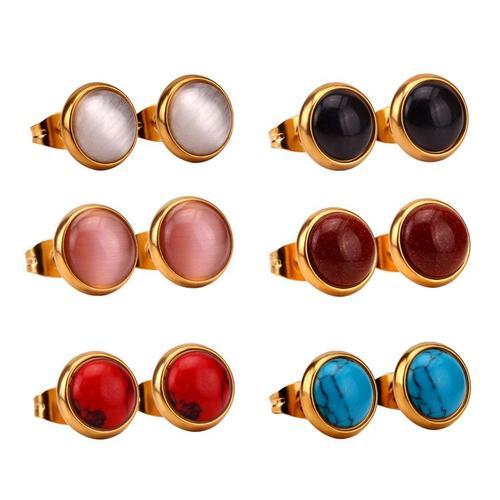 Luxusteel-Ensembles De Boucles D'oreilles En Acier Inoxydable Pour Hommes Et Femmes, 6parirs, Opp Eyes, Stone Ear Studs, Gold Document, Classic Brinco, Party Jewelry