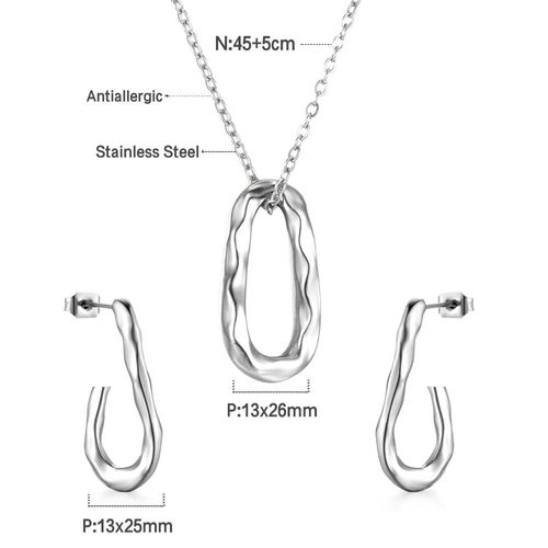 Luxusteel-Ensemble De Bijoux Vintage En Acier Inoxydable Pour Femme, Collier, Boucles D'oreilles, Géométrique, Irrégulier, Clip Vert, Clous De C¿Ur