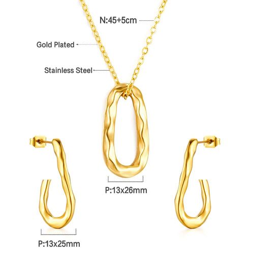 Luxusteel-Ensemble De Bijoux Vintage En Acier Inoxydable Pour Femme, Collier, Boucles D'oreilles, Géométrique, Irrégulier, Clip Vert, Clous De C¿Ur