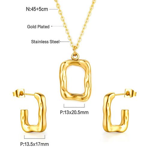 Luxusteel-Ensemble De Bijoux Vintage En Acier Inoxydable Pour Femme, Collier, Boucles D'oreilles, Géométrique, Irrégulier, Clip Vert, Clous De C¿Ur