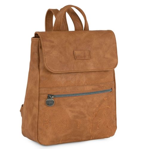Sac À Dos Pour Femme Décontracté. Fermeture À Glissière. Poignée Et Bandes Réglables. Base Renforcée. Utilisation Quotidienne. Toile Et Cuir Synthétique. Broderie Paisley. 302699