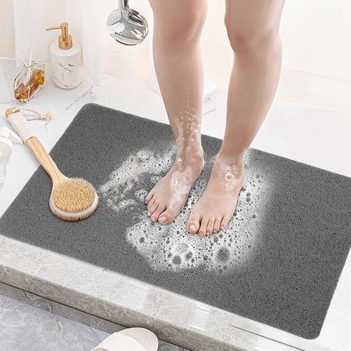 Tapis De Douche Antid¿¿Rapant Doux Loofah Anti Moisissure Pvc Tapis De Bain Pour Cabine De Douche Salle De Bains 50x80cm Gris