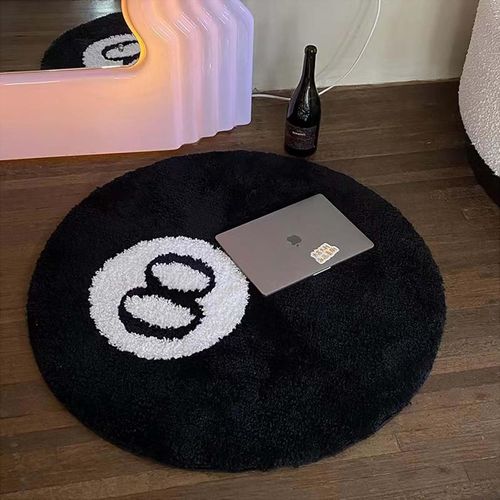 Tapis De Billard ¿¿ 8 Balles - Simulation De Billard - 8 Balles - Rond - Doux - Antid¿¿Rapant - Pour Chambre D'enfant - Noir - 8 Balles - Pour D¿¿Coration De Salon